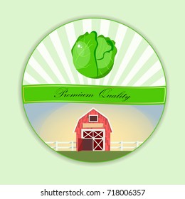 Cabbage from the garden. Organic food. Vector illustration. symbol for sauce product label or grocery store, shop and farm market design. Vector round label. Organic collection