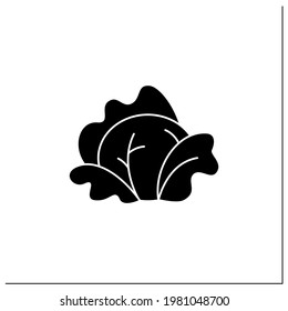Icono de glifo de col. Hortalizas de hoja fresca. Planta comestible. Nutrición vegetariana saludable. Concepto agrícola. Señal plana rellena. Ilustración vectorial de silueta aislada