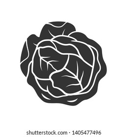 Cabbage glyph icon. Vegetable. Agriculture plant. Salad ingredient. Diet and nutrition. Healthy food. Vegetarian food. Vegetable farm. Silhouette symbol. Negative space. Vector isolated illustration