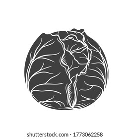 Cabbage glyph icon. Vegetable in retro style, vector illustration of farm product for design advertising products shop or market.