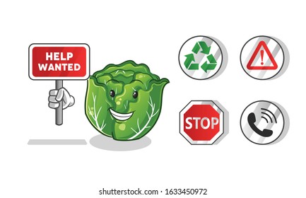 cabbage holding sign cartoon. including recycling sign, caution, stop, telephone. cute chibi cartoon mascot vector
