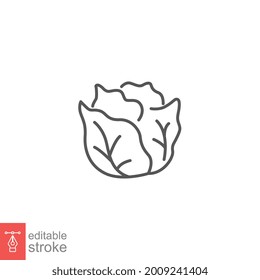 Cabbage icon. Green organic vegetable and food logo. vegetarian salad recipe. Fresh leaves lettuce. Outline style pictogram Editable stroke. Vector illustration. Design on white background. EPS 10