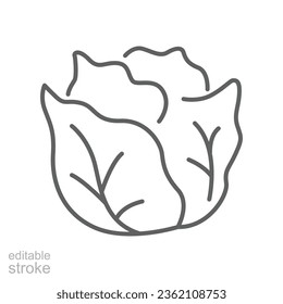 Cabbage icon. Green organic vegetable and food logo. vegetarian salad recipe. Fresh leaves lettuce. Outline style pictogram Editable stroke. Vector illustration. Design on white background. EPS 10