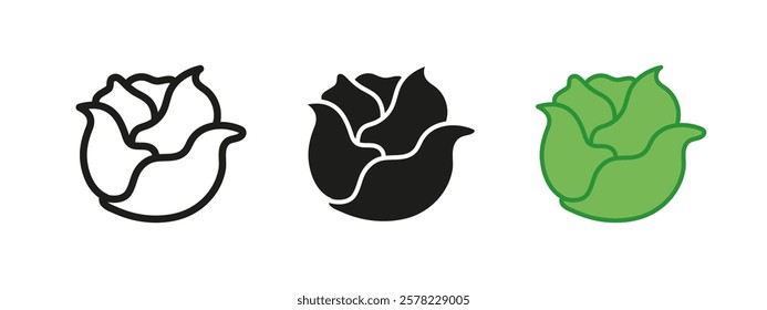 Cabbage icon. Lettuce salad vector illustration. Vegetable leaf symbol. Vegan or vegetarian sign. Healthy organic nourishment pictogram. Agriculture cooking ingredient outline, black and green concept