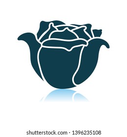 Cabbage Icon On Gray Background. Shadow Reflection Design. Vector Illustration.