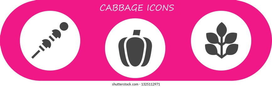 cabbage icon set. 3 filled cabbage icons.  Collection Of - Vegetables, Paprika, Spinach