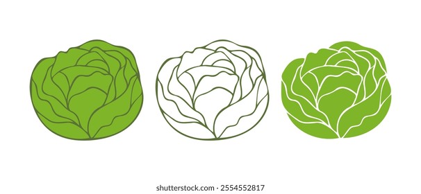 Cabbage icon set, logo label sticker, element for design, isolated on white background.