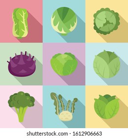 Cabbage icons set. Flat set of cabbage vector icons for web design