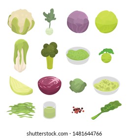 Cabbage icons set. Isometric set of cabbage vector icons for web design isolated on white background