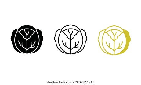 Cabbage leaf icons in black white and gold colors vegetable symbols