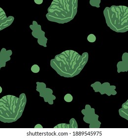 cabbage and leaves seamless pattern. vector hand drawn doodle. wallpaper, textiles, kitchen, wrapping paper, vegetable harvest