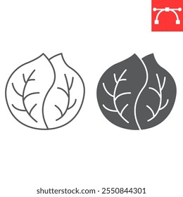 Cabbage line and glyph icon, fresh and vegetable, cabbage vector icon, vector graphics, editable stroke outline sign, eps 10.