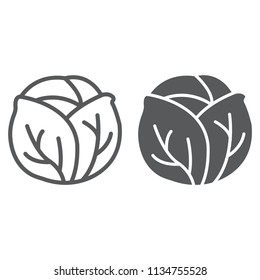 Cabbage line and glyph icon, vegetable and diet, vegetarian sign, vector graphics, a linear pattern on a white background, eps 10.