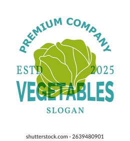 Cabbage logo design template. Natural vegetarian food symbol. Organic vegetable logotype for farm company or food package design. Vector illustration.