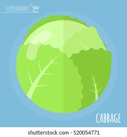 Cabbage.  Long shadow flat design vector icon.