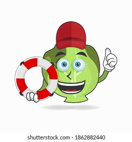 The Cabbage mascot character becomes a lifeguard. vector illustration