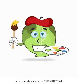 The Cabbage mascot character becomes a painter. vector illustration