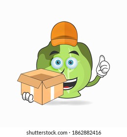 The Cabbage mascot character is a delivery person. vector illustration