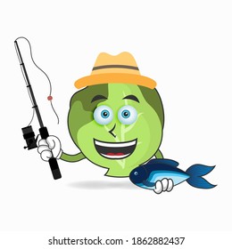 The Cabbage mascot character is fishing. vector illustration