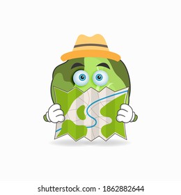 The Cabbage mascot character holds a map. vector illustration