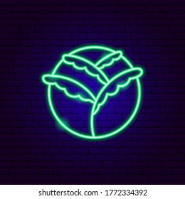 Cabbage Neon Sign. Vector Illustration of Healthy Food Promotion.