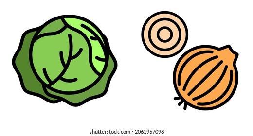 Kohl und Zwiebeln Vektorgrafik von Gemüse. Umweltfreundliche Speisen. Vegetarisches Essen