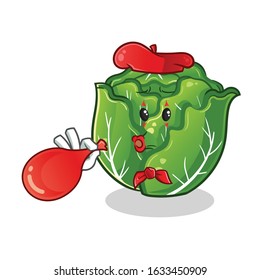 cabbage pantomime blow a red balloon cartoon. cute chibi cartoon mascot vector