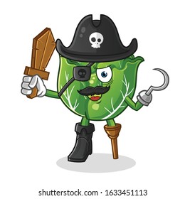 cabbage pirate with wooden swords and hooks. cartoon mascot vector