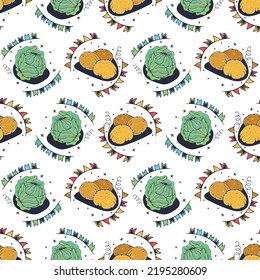 Cabbage and Potatoes. Seamless pattern on a white background. Cute vector illustration.