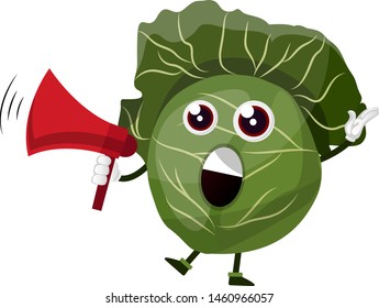 Cabbage with red megaphone, illustration, vector on white background.