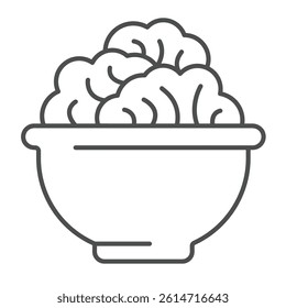 Cabbage salad dish thin line icon, culinary cooking concept. Vector graphics. Plate with cabbage vegetable, salad sign on white background, linear style icon for mobile or web design