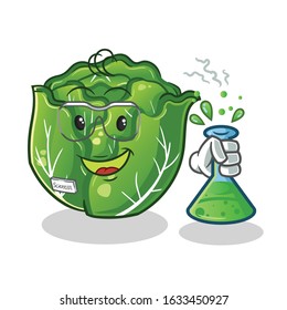 cabbage scientists hold chemical tubes and wear glasses cartoon. cute chibi cartoon mascot vector