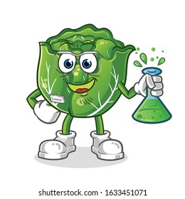 cabbage scientists hold chemical tubes and wear glasses cartoon. cartoon mascot vector