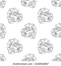 Cabbage seamless pattern doodle outline vector. Texture for background, menu, booklet, label, print, packaging, merchandise, book, poster, fabric, wrapping, storefront, textile.