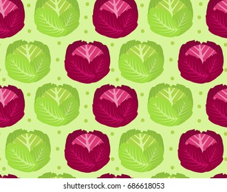 Cabbage seamless pattern. Red cabbage endless background, texture. Vegetable background. Vector illustration