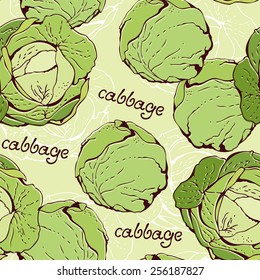 Cabbage seamless vector pattern, hand drawn food background