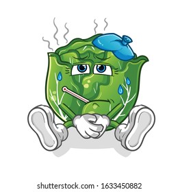 cabbage sick and fever with thermometer and compress cartoon. cartoon mascot vector
