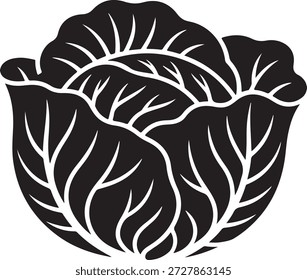 Cabbage Silhouette Icon of Fresh Vegetable with Leaf Detail