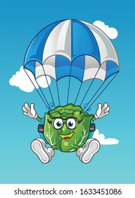 cabbage skydiving cartoon with parachutes and glasses. cartoon mascot vector