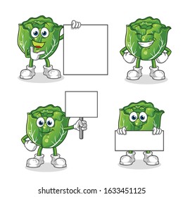cabbage smile holding board 4 poses cartoon. cartoon mascot vector