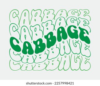 Cabbage St. Patrick's Day word retro wavy repeat text Mirrored typographic art on white background