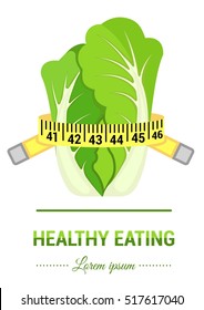 Cabbage vector illustration in flat design. Image of cauliflower for print or web site, or application. Symbol of healthy eating, vegetarianism, agriculture, fresh market, shop organic.