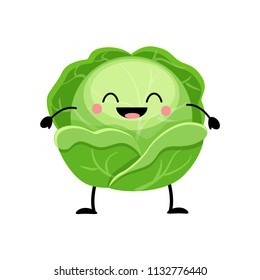 Cabbage  vector illustration in flat style  isolated on white background. Cartoon vegetables.