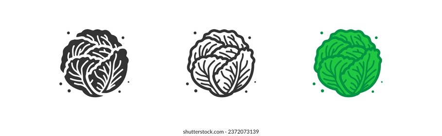 Cabbage vegetable icon. Organic vegetarian product cauliflower, salad symbol. Farm market fresh green healthy food, harvest season. Outline, flat and colored style, web design. Vector illustration.