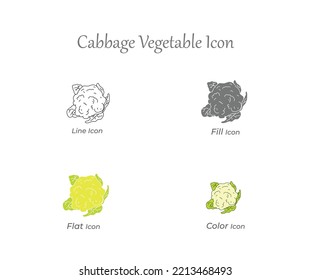 Cabbage Vegetable Line, Fill, Flat and Color Isolated Icon and fresh, natural, Organic, healthy, vegetarian food vector Icon set Illustration