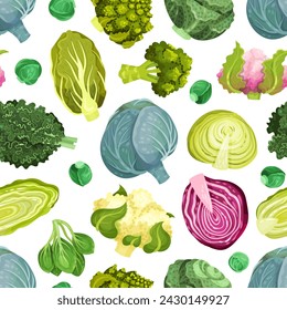 Cabbage Vegetable Seamless Pattern Design with Crop Vector Template