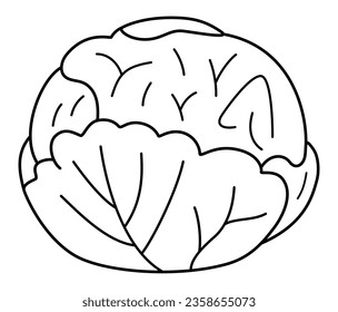 Cabbage - Vibrant Green Cabbage Head Black and White Clip Art for Food Blogs, Organic Produce Ads, Healthy Cuisine, Wellness Concepts, and Freshly Harvested at Farmers Market