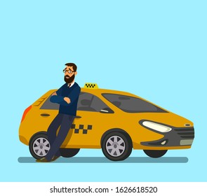 Cabbie. Taxi driver. Vector illustration in flat style. The concept of a taxi driver.