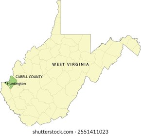 Cabell County and city of Huntington location on West Virginia state map