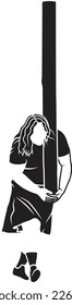 Caber toss. Scottish strongman athlete vector icon. Scotland man in kilt tossing the caber at highland games. Line art illustration	
